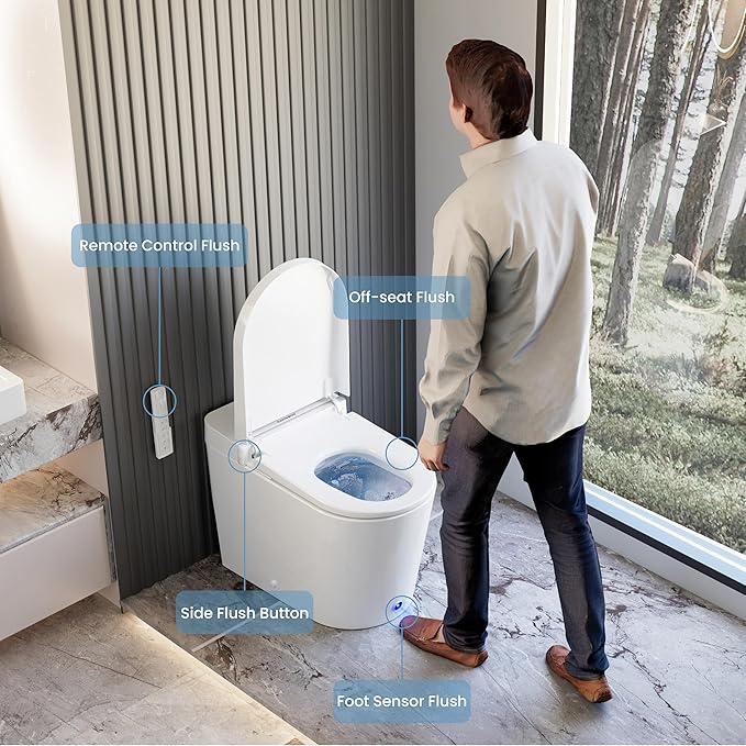 Casta Diva Smart Toilet with Bidet Built in, Bidet Toilet with Wider Heated Seat, Warm Water & Dryer, Foot Sensor Auto Flushing, Night Light, Remote Control 1.28GPF(CD-K020)