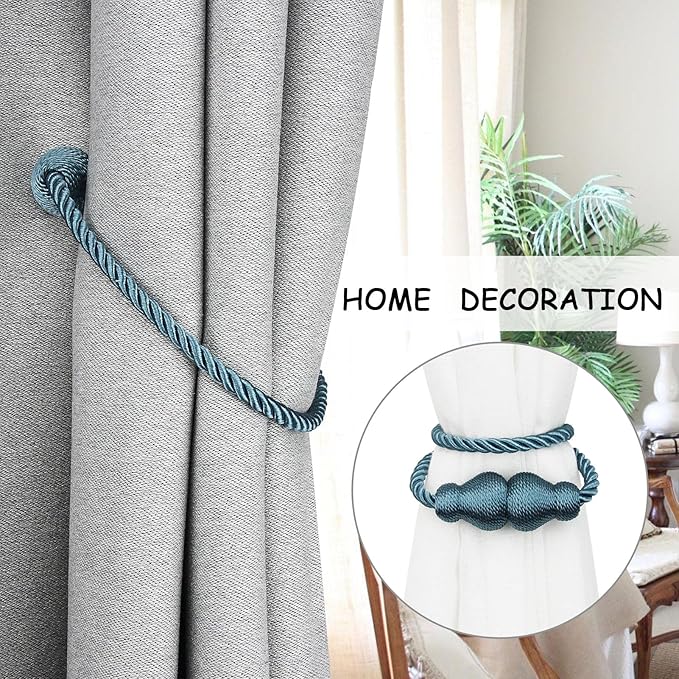 Nieffeiy Magnetic Curtain Tiebacks Outdoor Curtain Tie Backs Rope Decorative Magnetic Curtain Holders for Drapes Window Treatment Holdbacks, Blue 6Pack