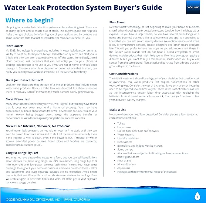 YoLink Water Leak Detection Starter Kit, w/SpeakerHub Audio/Talking Hub & Water Leak Sensors, LoRa Up to 1/4 Mile Open-Air Range, SMS/Text, Email & Push Notifications, w/Alexa, IFTTT, Home Assistant