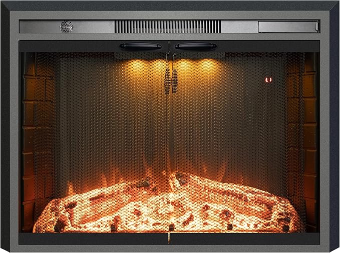 36 Inches Electric Fireplace Insert, 750W/1500W Fireplace Heater with Adjustable Flame and Top Light Colors, Fire Crackling Sound, Remote Control, Timer, Glass Door & Mesh Screen, Black