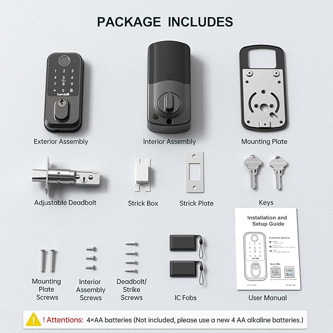 Keyless Entry WiFi Smart Lock, Hornbill Fingerprint Smart Deadbolt with App Control, Compatible with Alexa, Touchscreen Keypad Door Lock with Auto-Lock for Rentals Home