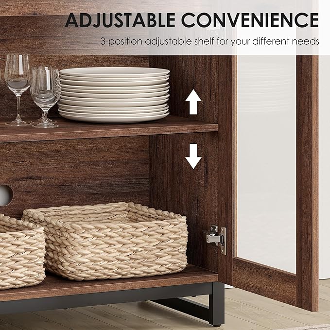 WAMPAT 63 Inch TV Stand with Glass Doors for 32-70 inch TVs, Modern Entertainment Center TV Console with Adjustable Shelves for Living Room, Bedroom, Brown