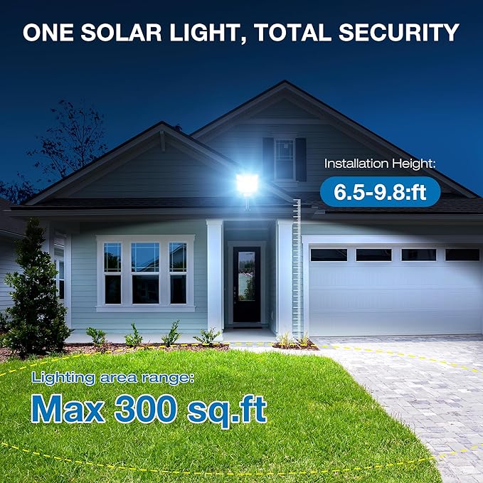 Solar Lights Outdoor,IP66 Waterproof Solar Street Lights Outdoor,6500K LED Dusk to Dawn Security Flood light with Motion Sensor and Remote Control for Yard,Parking Lot, Courtyards,Garages 4-Pack