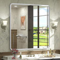 36x36 Square Silver Bathroom Mirror, Silver Metal Framed Mirror, Rounded Rectangle Bathroom Vanity Mirror, Anti-Rust, Shatterproof