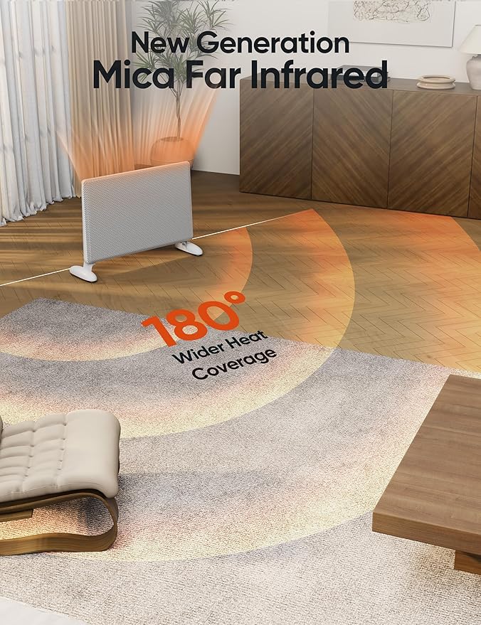 Ballu Mica Infrared Space Heater Indoor Use,Large Room Panel Heater with Programmable Thermostat,WiFi App Control,Portable Stand or Wall Mount,Energy Efficient Smart Quiet Heater,Work with Alexa,White