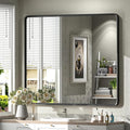 40x36 Inch Black Metal Framed Bathroom Mirror for Wall, Black Rounded Rectangle Mirror, Matte Black Bathroom Vanity Mirror, Anti-Rust, Shatterproof, Hangs Horizontally or Vertically