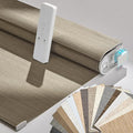 Persilux Smart Motorized Blinds with Remote, No Drill Automatic Roller Shades for Indoor Windows, Light Filtering Linen Fabric, Electric Blinds for Windows, Weave Caribou C162-5, Custom Size