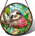 AMDERVEN Stained Glass Window Hanging, Cute Sloth Sun Catcher for Door Home Decor Animal Suncatcher Christmas Mother's Day Birthday Gifts for Women Men Mom and Nana 7.8 in