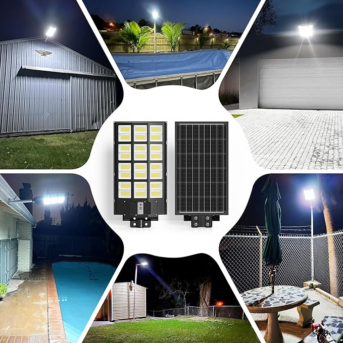 Solar Lights Outdoor Waterproof, 8000W Solar Street Light with Motion Sensor, 7000K Dusk to Dawn Security Flood Lights IP66, Commercial Outdoor Lighting for Parking Lot, Yard, Driveway, Farm(2 Pack)
