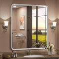 32x36 Inch Silver Bathroom Mirror, Silverirsh Paint Metal Frame Silver Mirror, Rounded Rectangle Bathroom Vanity Mirror, Shatterproof, Anti-Rust (Horizontal/Vertical)