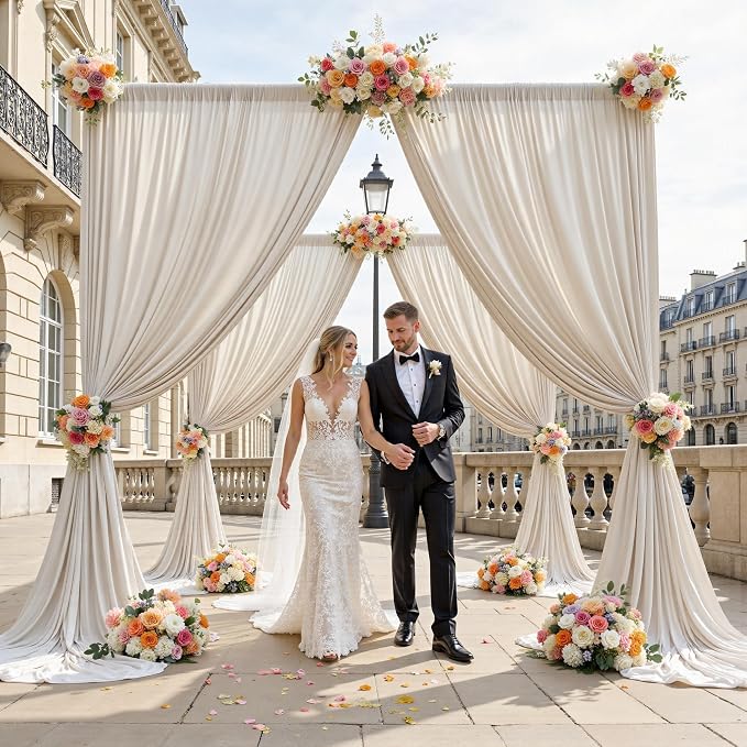 50ft x 12ft Wrinkle Free Beige Backdrop Curtains - Image 4