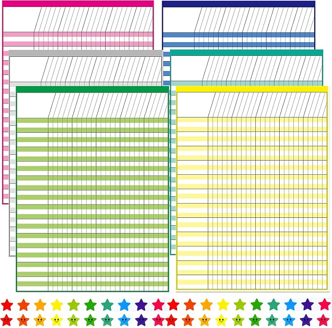 Youngever 6 Pack Multi-Color Laminated Dry Erase Incentive Chart by Youngever