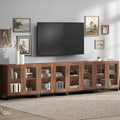 WAMPAT Modern TV Stand with Glass Doors for 120 inch TVs, 4 in 1 Entertainment Center Console with Adjustable Shelves and Metal Base for Living Room, Bedroom, Brown