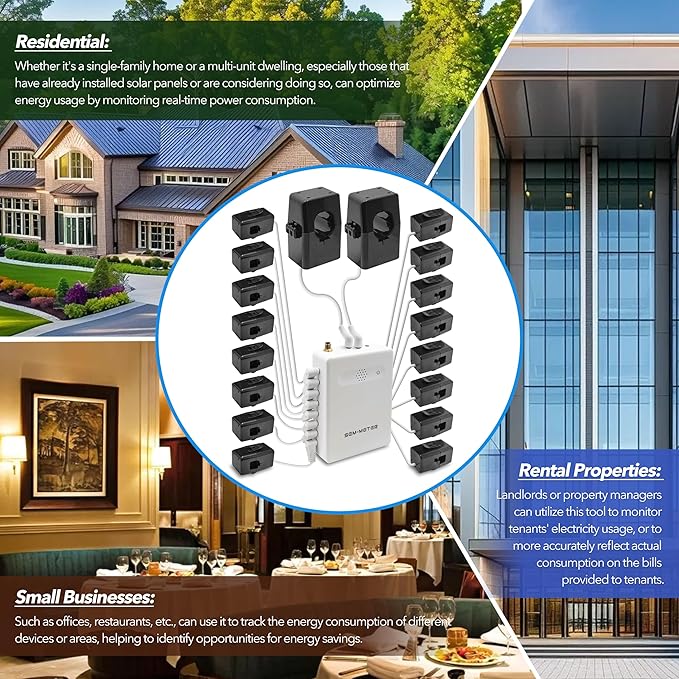 Smart Home Energy Monitor with 16 50A Circuit Level Sensors, Measure Power Usage in Real-Time, History with App (16 50A Circuit Level Sensors) - Compatible with Home Assistant