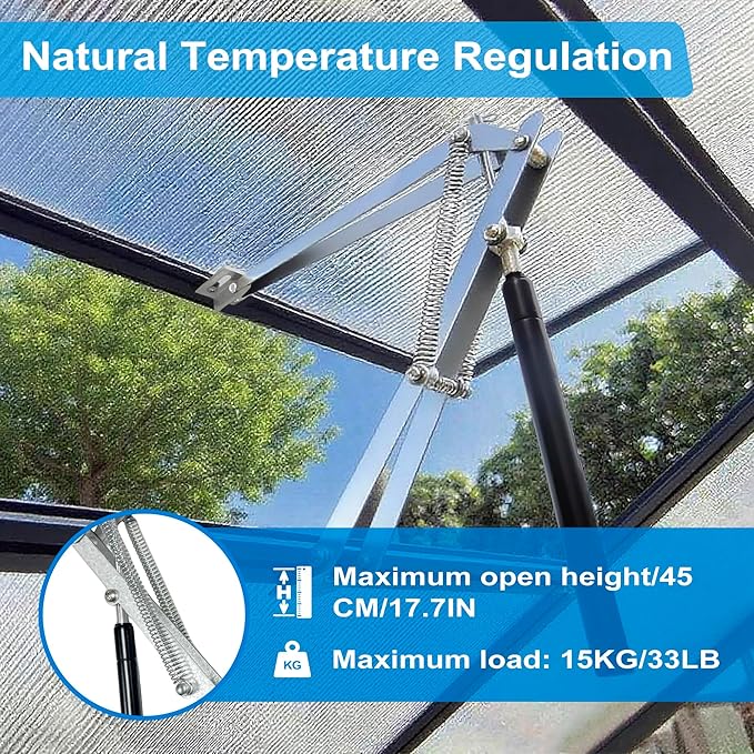 2PCS Greenhouse Window Opener, Auto Vent Opener, Solar Sensitive Automatic Roof Vent Opener, Solar Heat Hothouse Roof Vent Kit, Greenhouse Supplies, Dual Spring Up to 30lbs