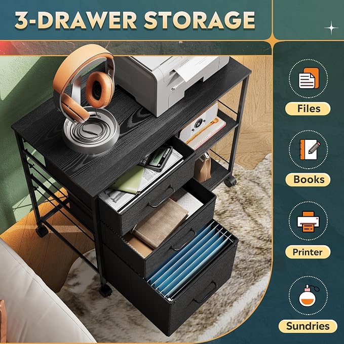 DEVAISE 3 Drawer Mobile File Cabinet, Rolling Printer Stand - Image 4