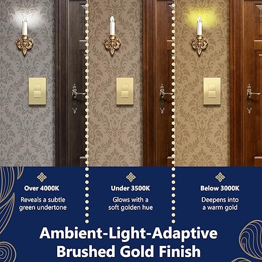 LIDER Brushed Gold Minimalist Decorator Switch with Screwless Wall Plate, Frameless Wall Light Switch, On/Off Rocker Switch, 3-Way or Single Pole, Residential Grade, UL Listed, 3 Wire, 15A 120-277VAC