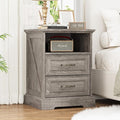 Nightstand with Charging Station,18" Wide End Table with 2 Large Drawers & Metal Handles,Rustic Farmhouse Wood Small Dresser,Bedside Table,Modern Chest of Drawers for Bedroom,Living Room,Dark Grey