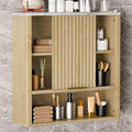 Bathroom Wall Cabinet, Fluted Medicine Cabinet with Adjustable Shelves, Wood Over The Toilet Storage Cabinet for Kitchen, Living Room, Laundry Room, Oak