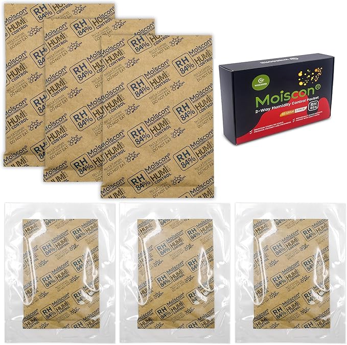 Wisesorb 85% Two-Way Humidity Control Packs, 60 Gram 5 Pack for Storing 1 lb, Size 60 Seasoning Packets Moisture Control Packets Individually Wrapped, Humidifier Packs for Season Wood Humidifier Boxes