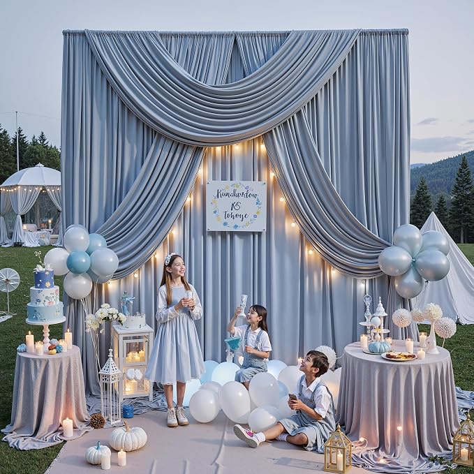 50ft x 15ft Dusty Blue Backdrop Curtains - Image 2