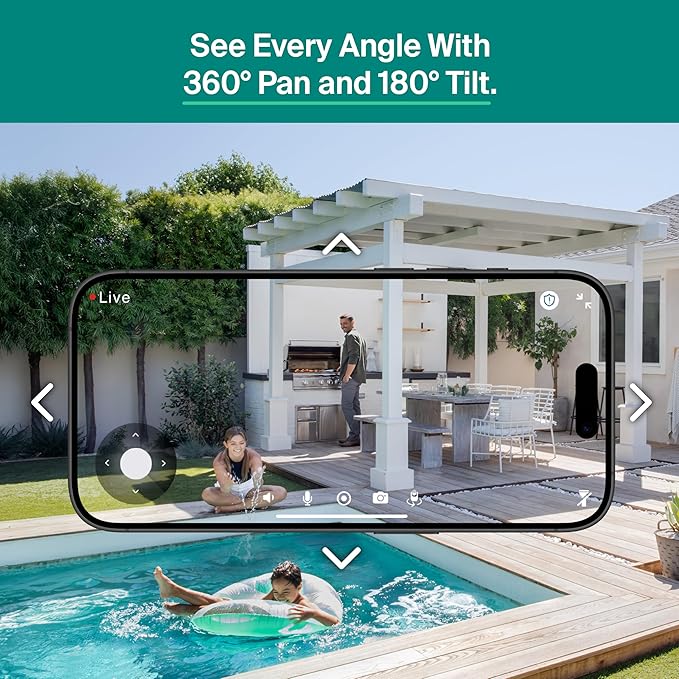 Arlo Essential Pan Tilt Security Camera 2K + 6 Months of Secure Plus Plan - Wired Plug-in Power Outdoor Camera, Person Recognition, Package Detection, Animated Preview, Auto Motion Tracking, 1 Cam