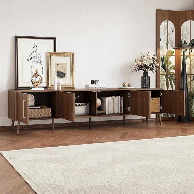 Merax Mid Century 78" TV Stand, Modern Fluted Entertainment Center for TVs up to 85", Media Console with 4 Storage Cabinets for Living Room, Office