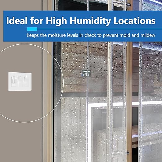 LIDER Humidity Sensor Switch and Motion Sensor Light Switch, PIR Sensor, Humidity Detection, Occupancy/Vacancy, No Neutral Required, ¼ HP, 1-Pole, UL Listed, White, Wall Plate Included