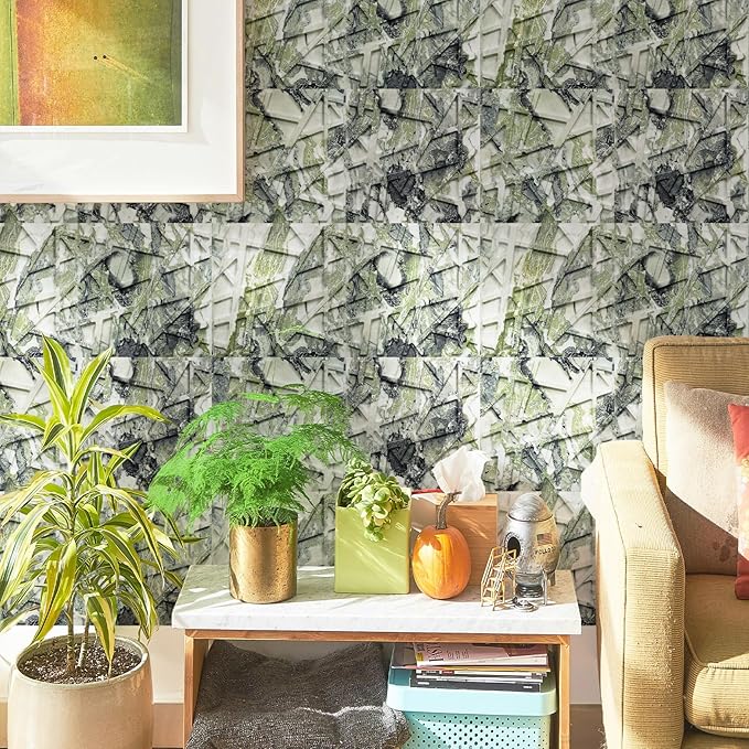 LEVOWAY 33 Pack 3D Wall Panels for Interior Wall Decor, 12''x12'' Ice Green Marble Effect Accent Textured Wall Panels, Wall Covering Panles for Living Room, Gaming Room, TV Background, Cover 32 Sq.Ft