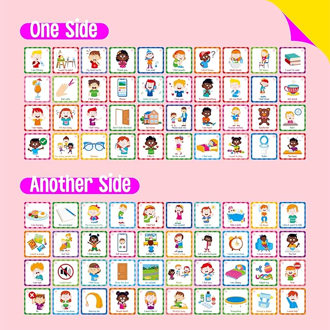 Special Needs Communication Cards, 40 Double-Sided Cards 80 Basic Special Needs for Children and Adults with Autism, Speech Delay Visual Aid Non Verbal Speech Therapy for Toddlers, Kids, Seniors