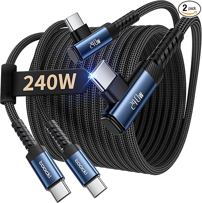 toocki USB C Cable [2Pack, 10ft] 240W Fast Charging Type C Cord, Nylon Braided USB 2.0 Cable for iPhone 17 16 15 Pro Plus Pro Max Air, iPad Pro, Samsung Galaxy S25 S24, Switch, MacBook Pro, Pixel