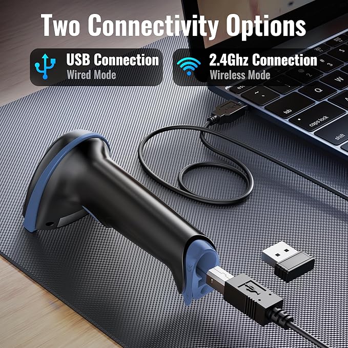 Tera 1D 2D QR Barcode Scanner Wireless and Wired with Battery Level Indicator Digital Printed Bar Code Reader Cordless Handheld Barcode Scanner Compact Plug and Play Model D5100