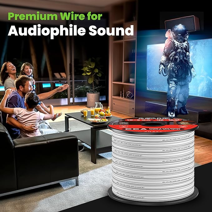 16AWG Speaker Wire, GearIT Pro Series 16 Gauge Speaker Wire Cable (200 Feet / 60.96 Meters) Great Use for Home Theater Speakers and Car Speakers, White