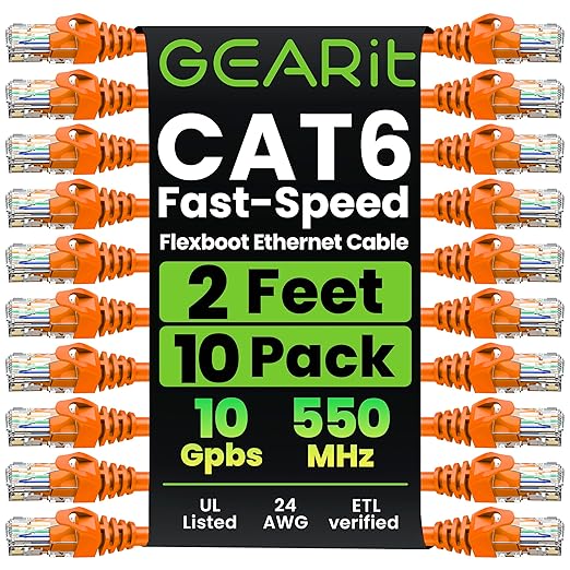 GEARit Cat 6 Ethernet Patch Cable 2 ft Orange by GEARit