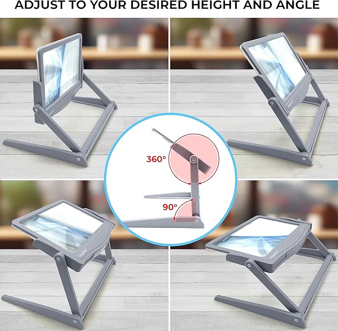 MAGNIPROS Patented 5X [Rechargeable] LED Page Magnifier with Foldable Stand | Eye Caring 3-Color Light Modes & Anti-Glare Lens for Reading Fine Print, Crafting, Low Vision & Seniors
