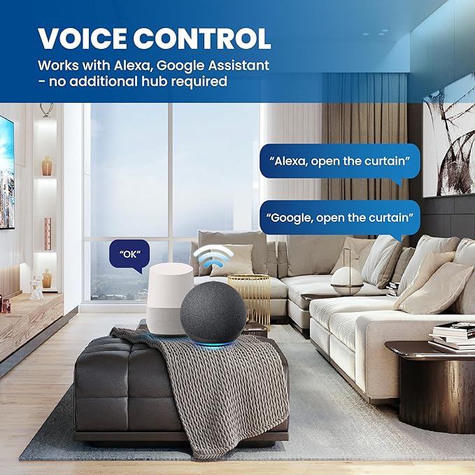 Osprey Smart Curtain Track, 5ft3/1.6m, Single-Piece Motorized Rod, Quiet Heavy-Duty Motor, Remote & App Control, Compatible with Alexa & Google Assistant, Ceiling or Wall Mounted (Single-side opening)