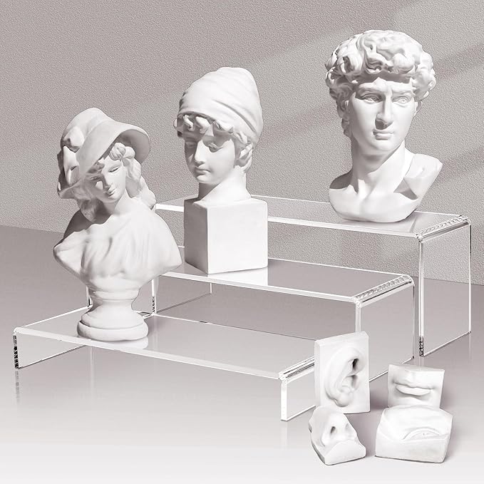 LFTYTUO 1 Set Large Acrylic Clear Display Risers, 3 Sizes 12" Rectangular Showcase Collectibles Display Shelf, 5 mm Thick Desktop Display Stand Holder for Figures, Jewelry, Perfume, Toys