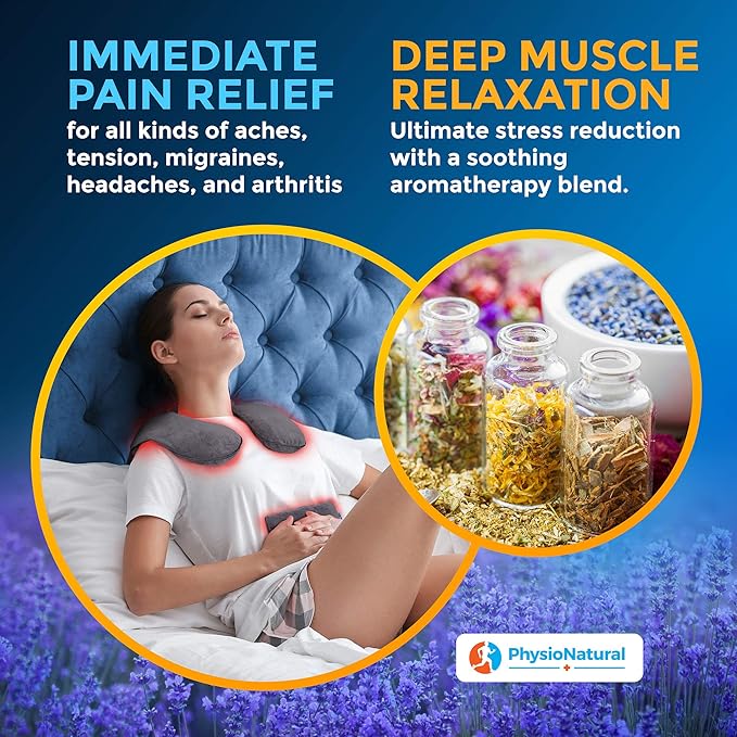 Microwavable Neck Wrap - Instant Relief for Stiffness, Muscle Pain, Tension and Stress, Migraines, Headaches - Moist Heat Therapeutic Pillow with Herbal Aromatherapy