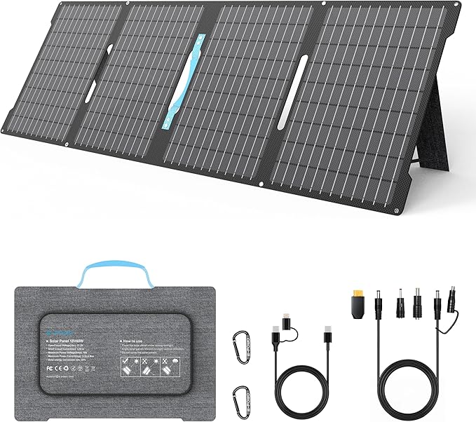 E-POWO 60W Portable Solar Panels Chargers with USB-C, USB-A and DC Outputs Foldable IP67 Waterproof Solar Panel for Camping,Power Emergency for Small Power Station,Phones, Power Banks