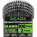 GEARit Cat 6 Ethernet Cable Pack - 100-Pack 2 ft Cat6 Ethernet Patch Cables | RJ45 Network Patch Cable, 10 Gbps Snagless Gold-Plated Connectors - Ethernet Cable Cat 6 for PC, TV, Router - Black