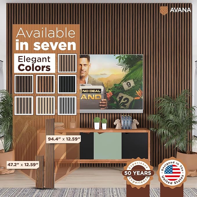 Avana Acoustic Wood Wall Panels – 94.4 x 12.6 Inch Rustic Walnut Acoustic Panels 4 PCs – Wall Panels For Interior Wall Decor For Homes, Offices, Studios – Sturdy and Durable Wood Panels For Wall