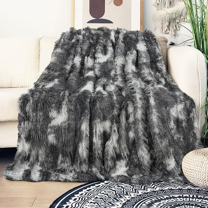 Tuddrom Decorative Extra Soft Faux Fur Blanket Twin Size 70" x 78", Solid - Image 2
