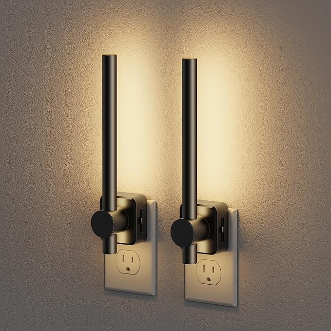 JandCase Night Lights Plug into Wall,0-200LM Dimmable LED Nightlights, 2 Pack Soft White 3000K Vanity Night Light With Auto Light Sensor for Bathroom Dressing Room