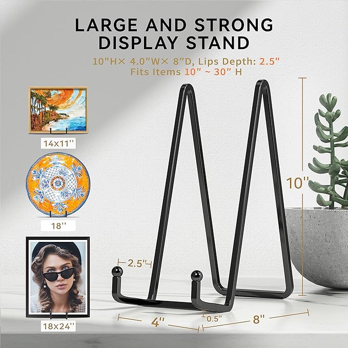 IPAME 4 Pack 10 Inch Large Plate Stands for Display - Metal Square Wire Plate Holder Display Stand + Picture Stand for Book, Platter, Plaque, Photo Easel